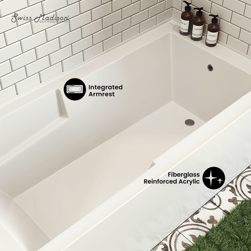 Voltaire 72" x 36" Left-Hand Drain Alcove Bathtub with Apron and Armrest