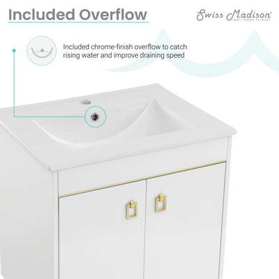 Lumiere 24" Freestanding, Bathroom Vanity in Glossy White and Gold