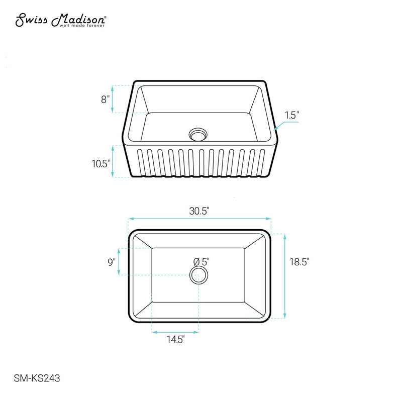 Delice 30 x 18 Ceramic, Farmhouse Kitchen Sink with Apron