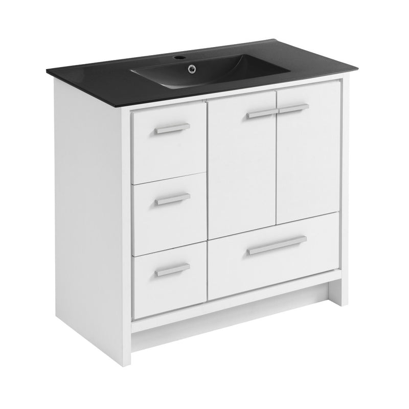 Virage 36 in. White Bathroom Vanity With Black Ceramic Sink Top