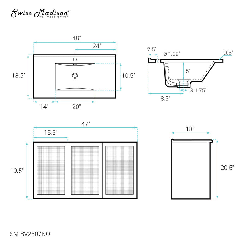 Classe 48" Wall-Mounted Bathroom Vanity in Natural Oak