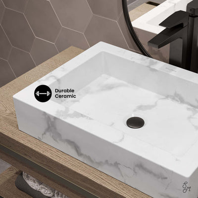 Voltaire 22" Ceramic Vessel Bathroom Sink in White Marble