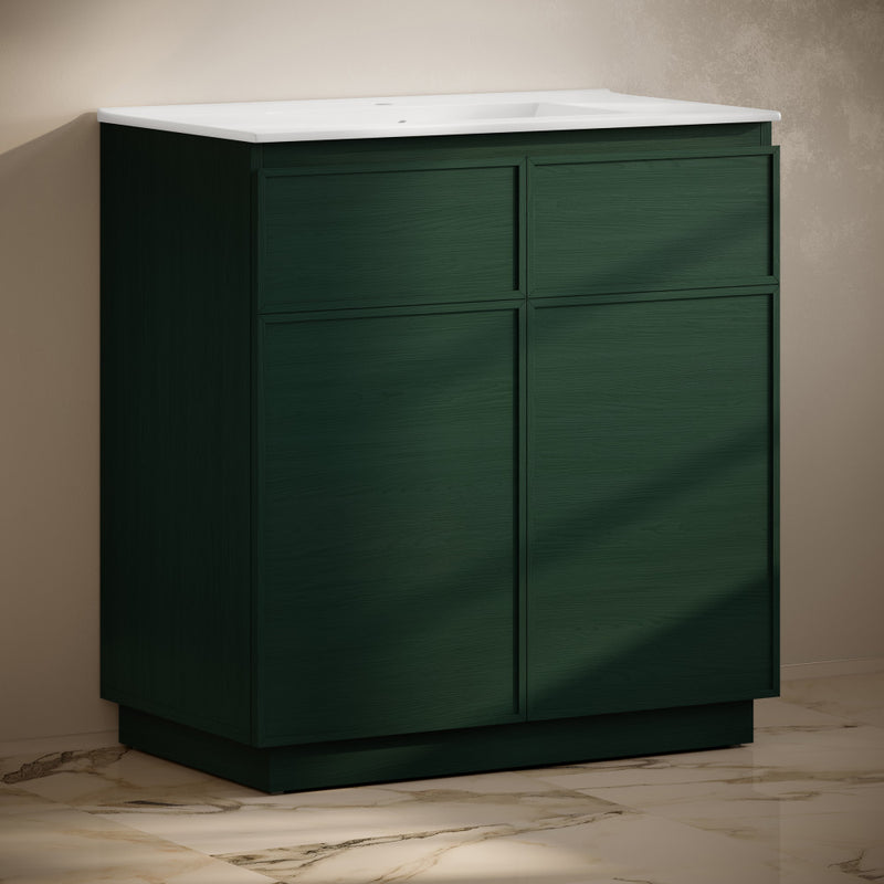 St. Tropez 36" Freestanding Bathroom Vanity in Green Oak with Sink Top