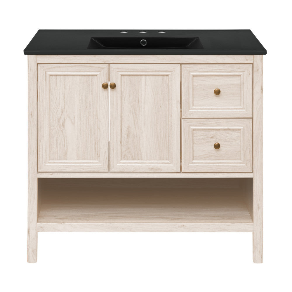 Chateau 36" Freestanding Bathroom Vanity in White Oak with Black 3-Hole Widespread Sink Top