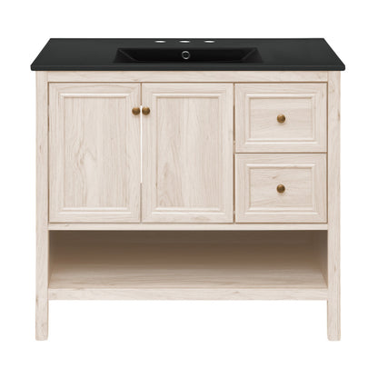 Chateau 36" Freestanding Bathroom Vanity in White Oak with Black 3-Hole Widespread Sink Top