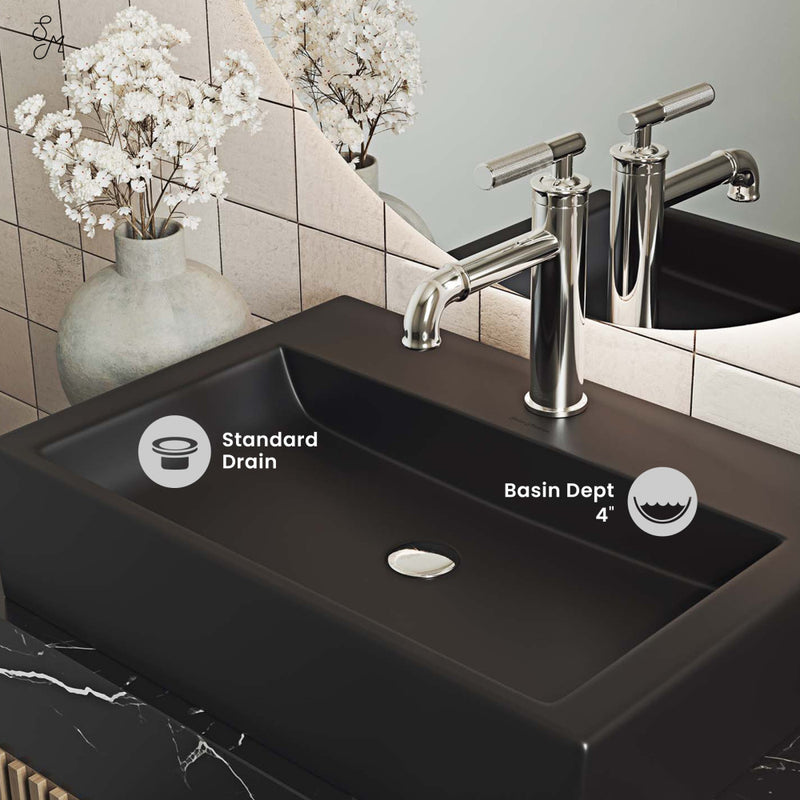 Claire 20 Rectangle Ceramic Vessel Sink, Matte Black