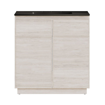 St. Tropez 36" Freestanding Bathroom Vanity in White Oak with Black 3-Hole Widespread Sink Top