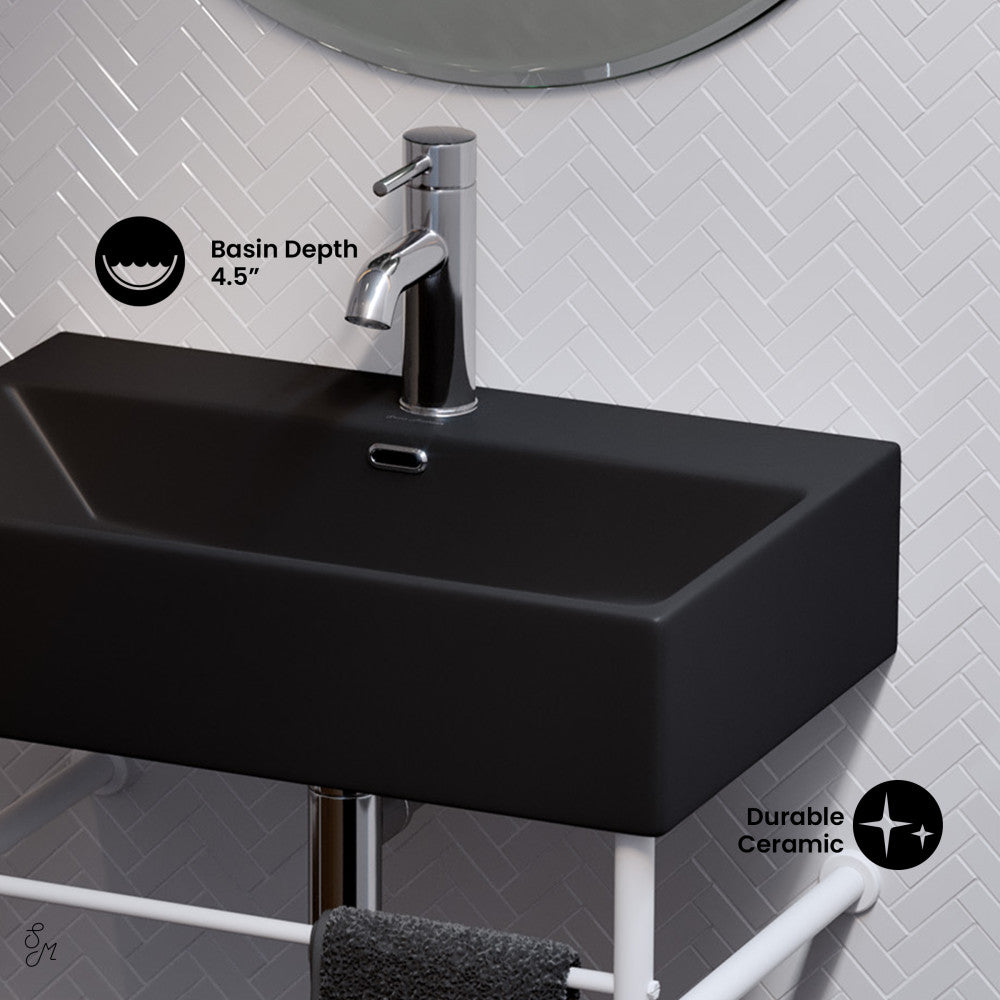 Claire 24 Ceramic Console Sink Matte Black Basin Matte White Legs
