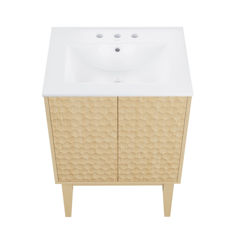 Bosse 24" Freestanding Bathroom Vanity in Natural Oak with 3-Hole Centerset Sink Top