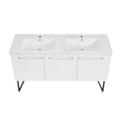 Annecy 60 Double, Glossy White, Two Doors, One Drawer, Bathroom Vanity