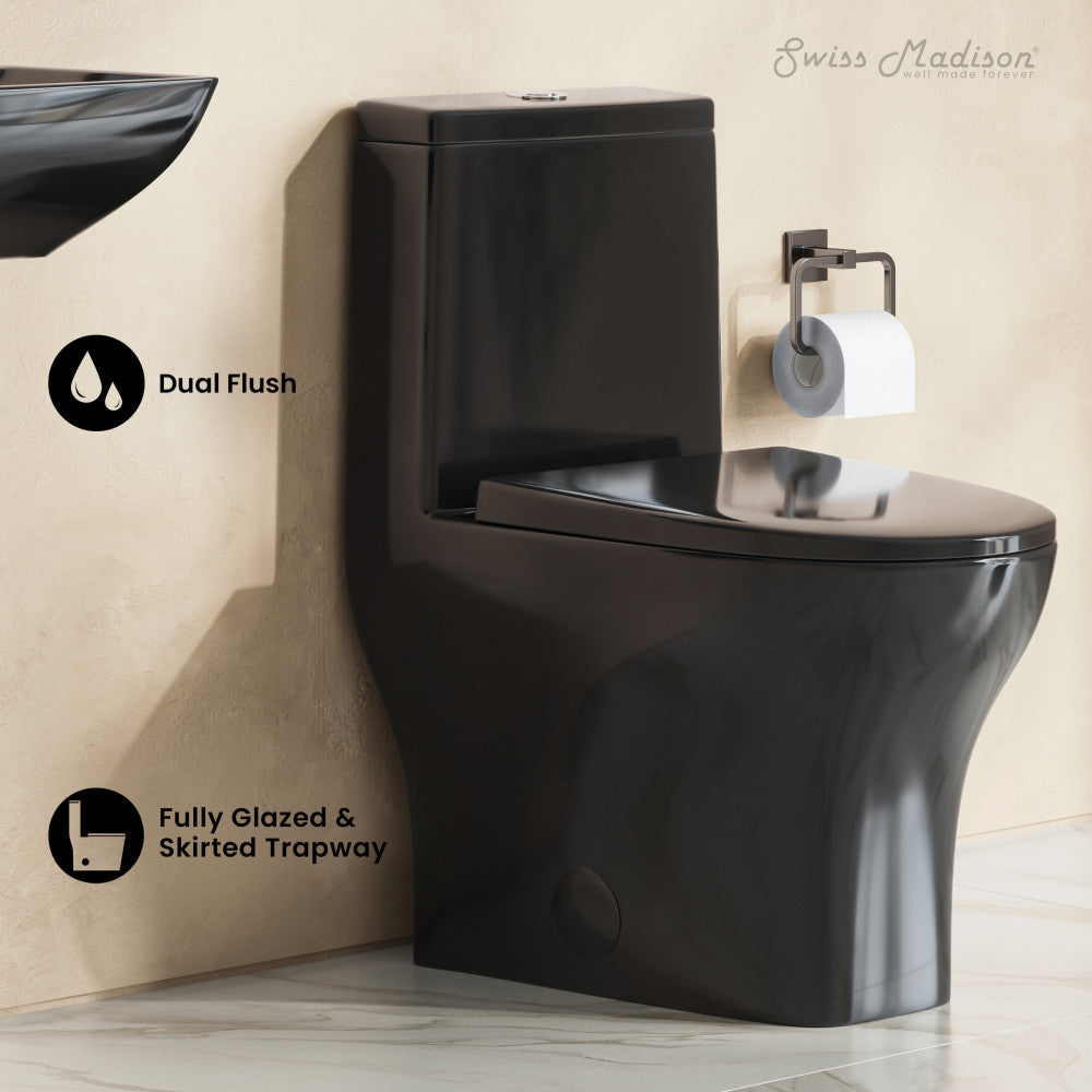 Sublime II One-Piece 12" Rough-in 1.1/1.6 GPF Dual Top Flush Round Compact Toilet in Glossy Black