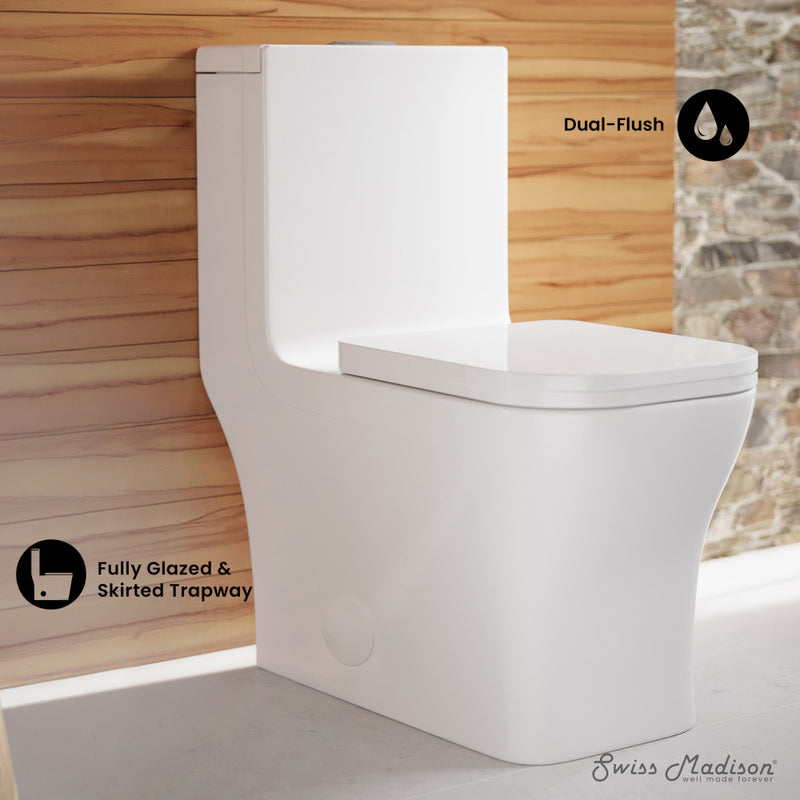 Concorde One-Piece 14" Rough-in 1.1/1.6 GPF Dual Top Flush Square Toilet in Glossy White