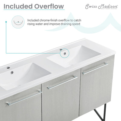 Annecy 60" Freestanding Bathroom Vanity in Gray with Sink Top
