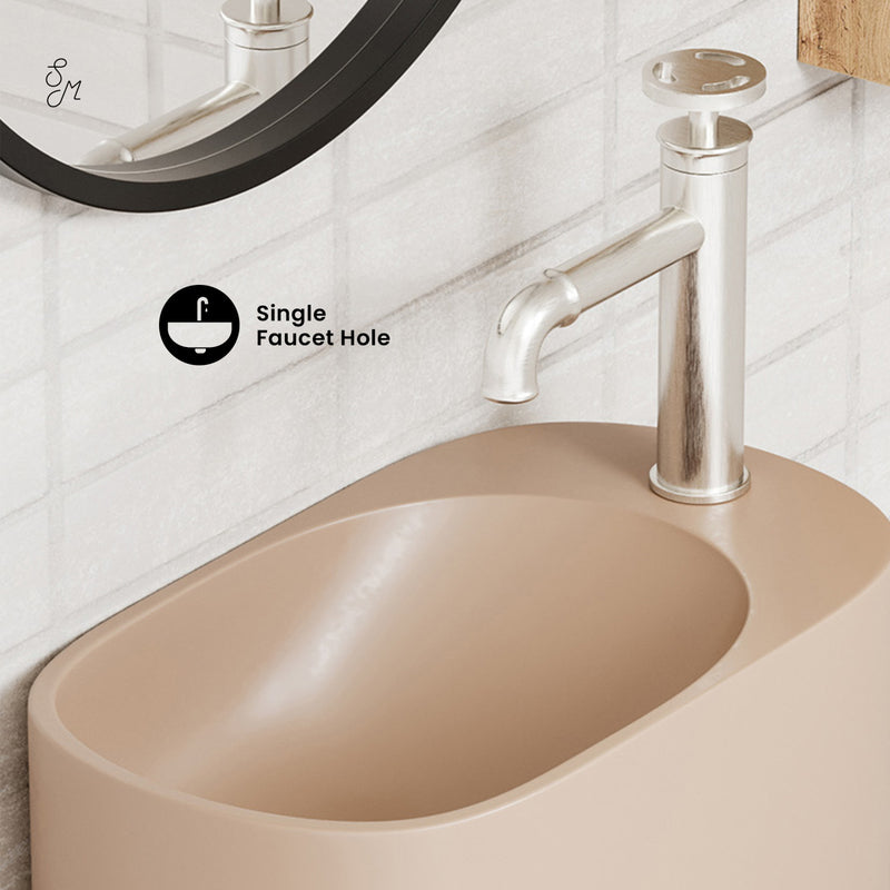 Terre 17.5" Right Side Faucet Wall-Mount Bathroom Sink in Pastel Peach