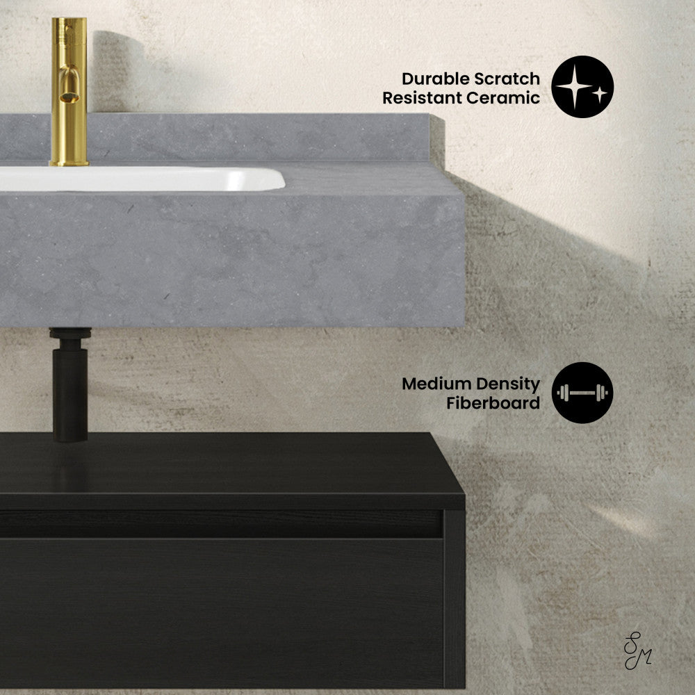 Avancer 36" Wall-Mounted Bathroom Vanity in Black Oak with Charcoal Gray Sink Top