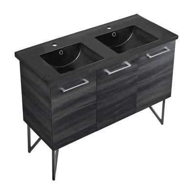 Annecy 48 in. Black Walnut, Double Basin Bathroom Vanity With Black Ceramic Sink Top