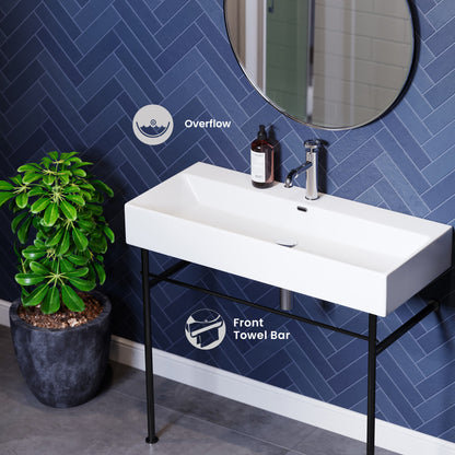 Claire 40 Ceramic Console Sink White Basin Black Legs