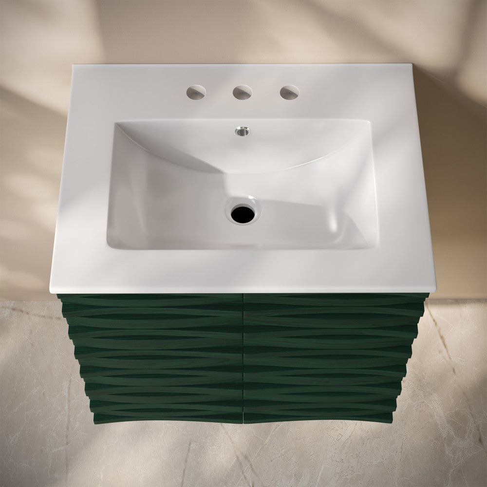 Cascade 24" Wall-Mounted Bathroom Vanity in Green Oak with 3-Hole Widespread Sink Top