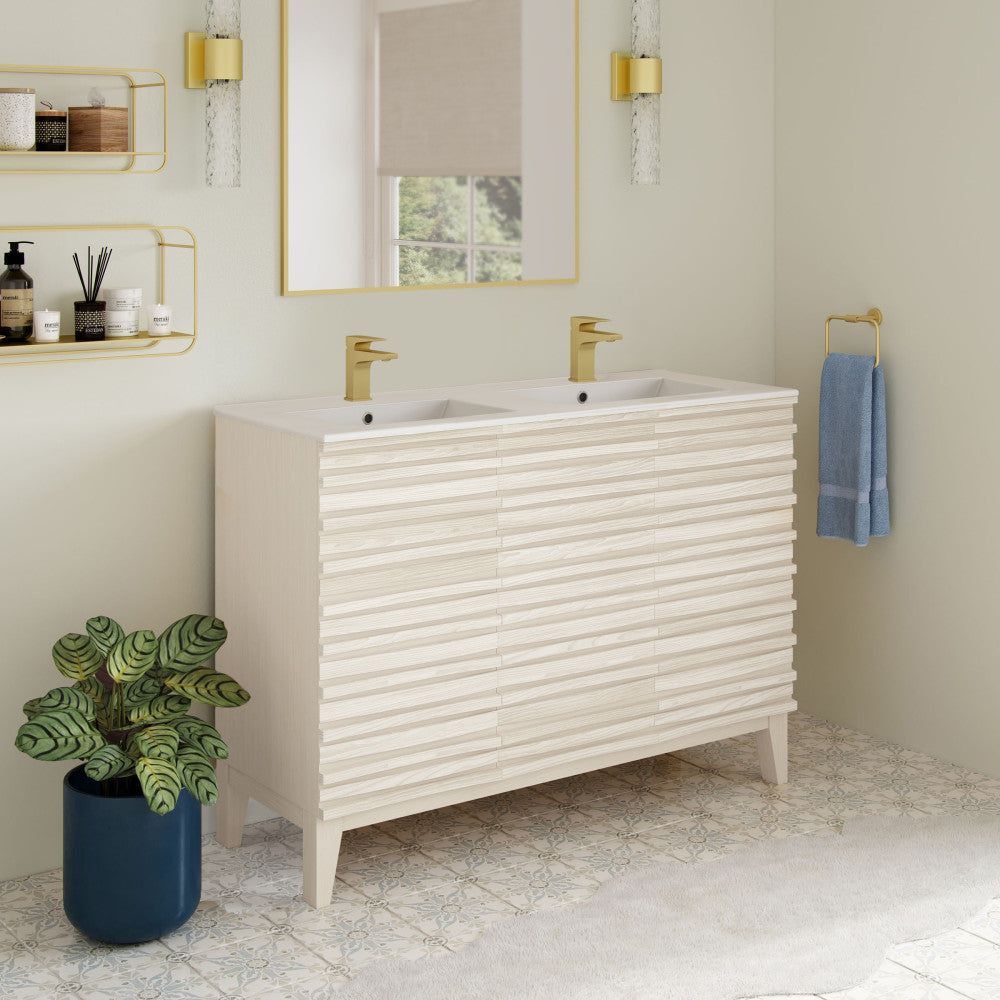 Cascade 48" Freestanding Bathroom Vanity in White Oak with Double Basin Sink Top