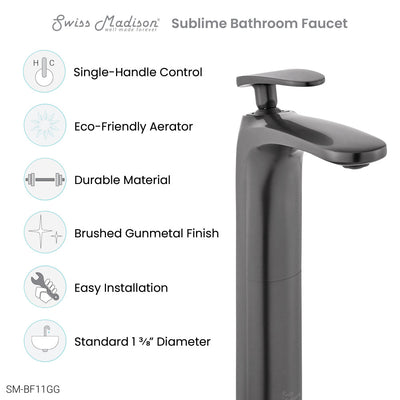 Sublime Single Hole, Single-Handle, High Arc Bathroom Faucet in Gunmetal Grey