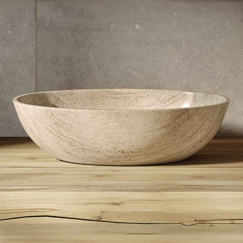 Ivy 20" Natural Marble Oval Vessel Sink in Polished Travertine