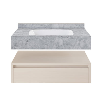 Avancer 36" Wall-Mounted Bathroom Vanity in White Oak with Storm Grey Sink Top