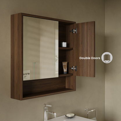 Delice 30 x 30 Rectangular Wall Mount Medicine Cabinet in Walnut with Open Shelf