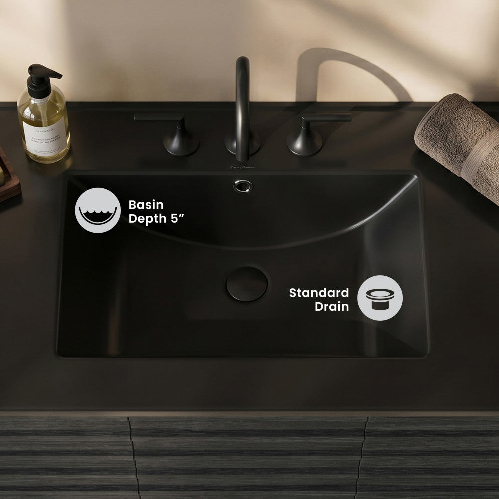 36" Ceramic Vanity Top with Three Faucet Holes in Matte Black