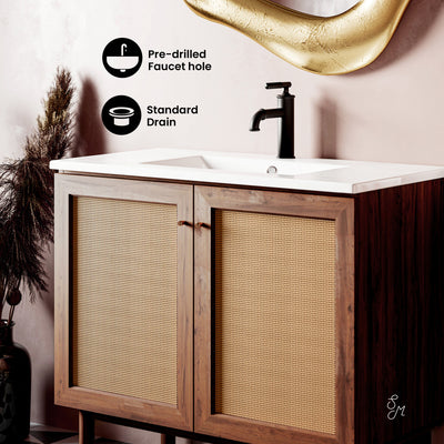 Classe 36" Freestanding Bathroom Vanity in Brown Oak with Sink Top