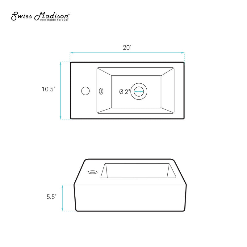 Voltaire 19.5 x 10 Rectangular Ceramic Wall Hung Sink with Left Side Faucet Mount