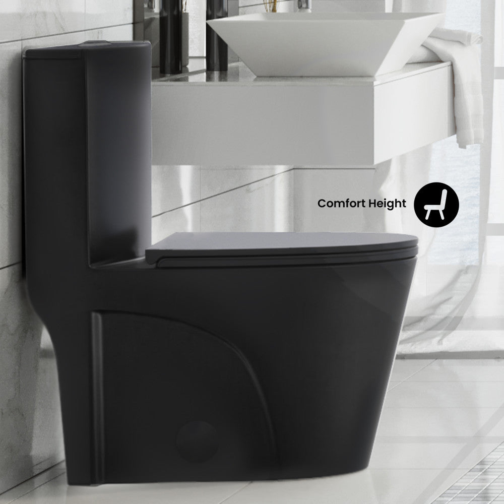 St. Tropez One Piece Elongated Toilet Dual Vortex Flush 1.1/1.6 gpf with 10" Rough-In, Matte Black