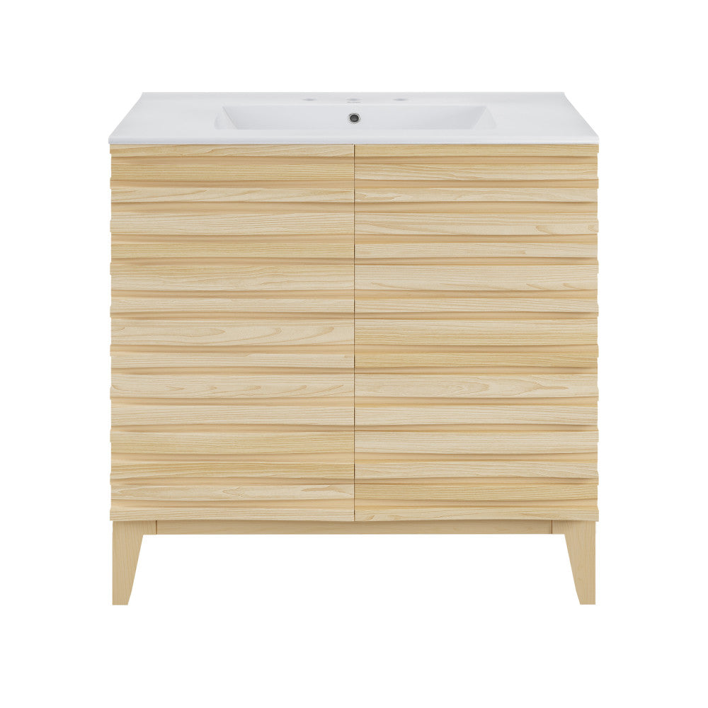 Cascade 30" Freestanding Bathroom Vanity in Natural Oak with 3-Hole Widespread Sink Top