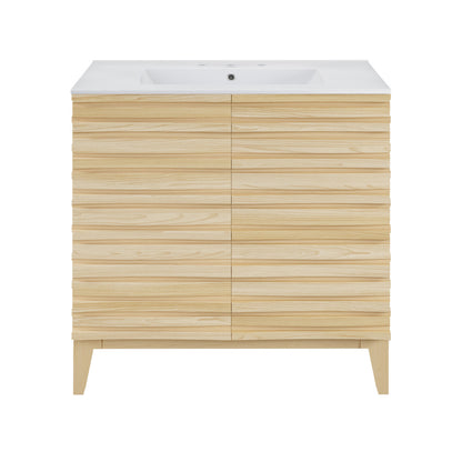 Cascade 30" Freestanding Bathroom Vanity in Natural Oak with 3-Hole Widespread Sink Top