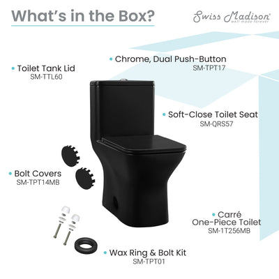 Carre One-Piece Square Toilet Dual-Flush in Matte Black 1.1/1.6 gpf