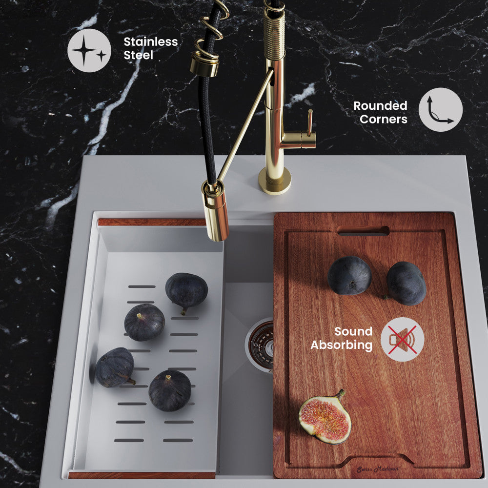 Ravi Single Basin 25 x 22 Topmount Kitchen Workstation Sink