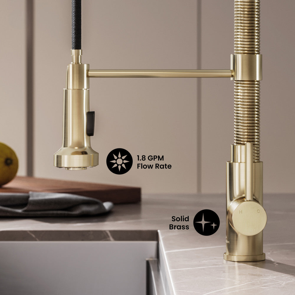 Nouvet Single Handle, Pull-Down Kitchen Faucet in Brushed Gold
