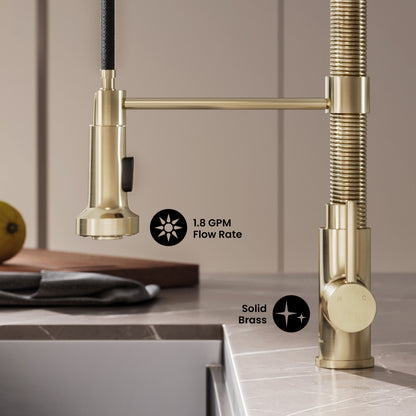 Nouvet Single Handle, Pull-Down Kitchen Faucet in Brushed Gold