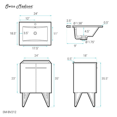 Annecy 24 Single, Glossy White, Two Doors, Bathroom Vanity