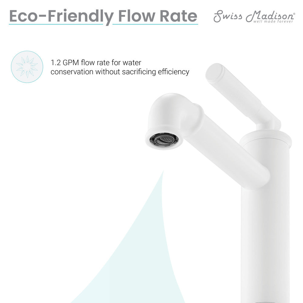 Single-handle bathroom faucet in matte white with sleek high arc spout and minimalist design.
