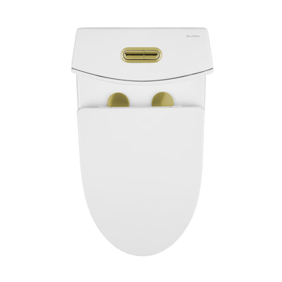 St. Tropez One Piece Elongated Toilet Dual Vortex Flush, Gold Hardware