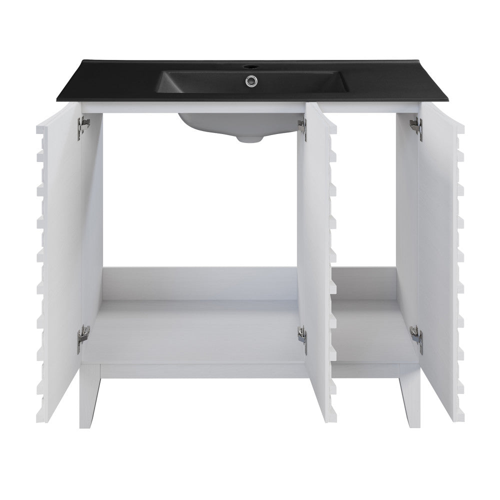 Cascade 36 in. White Oak Bathroom Vanity With Black Ceramic Sink Top