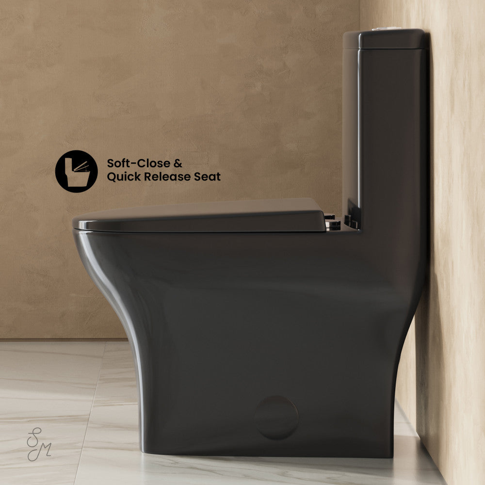 Sublime II One-Piece 12" Rough-in 1.1/1.6 GPF Dual Top Flush Round Compact Toilet in Glossy Black