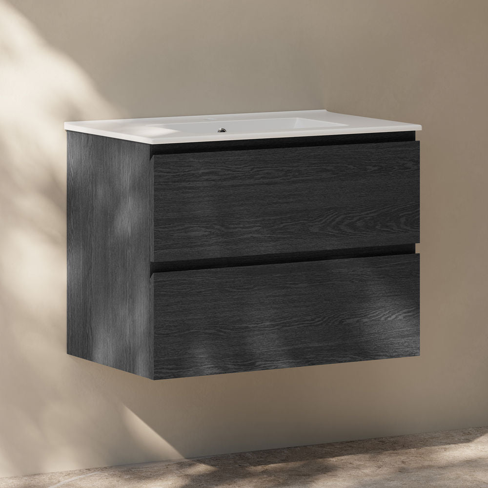Liberte 30" Wall-Mounted Bathroom Vanity in Black Oak with Sink Top