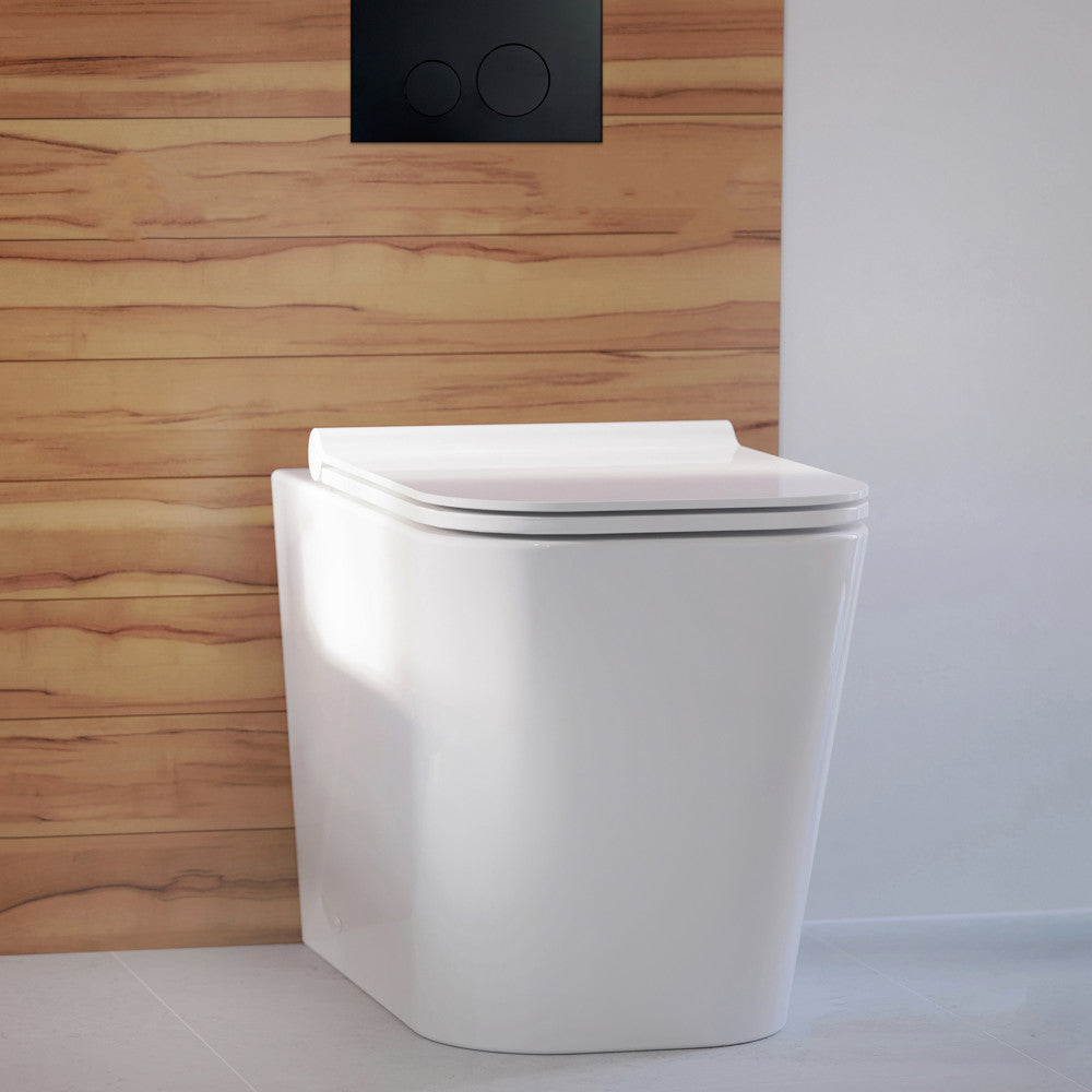 Concorde Back-to-Wall Toilet Bundle 0.8/1.6 GPF Dual Flush in Glossy White with Black Flush Plate