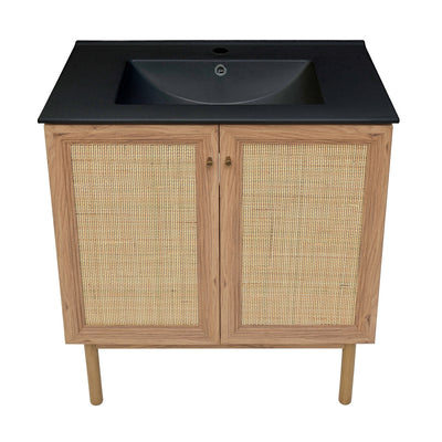 Classe 30 in. Brown Oak Bathroom Vanity With Black Ceramic Sink Top