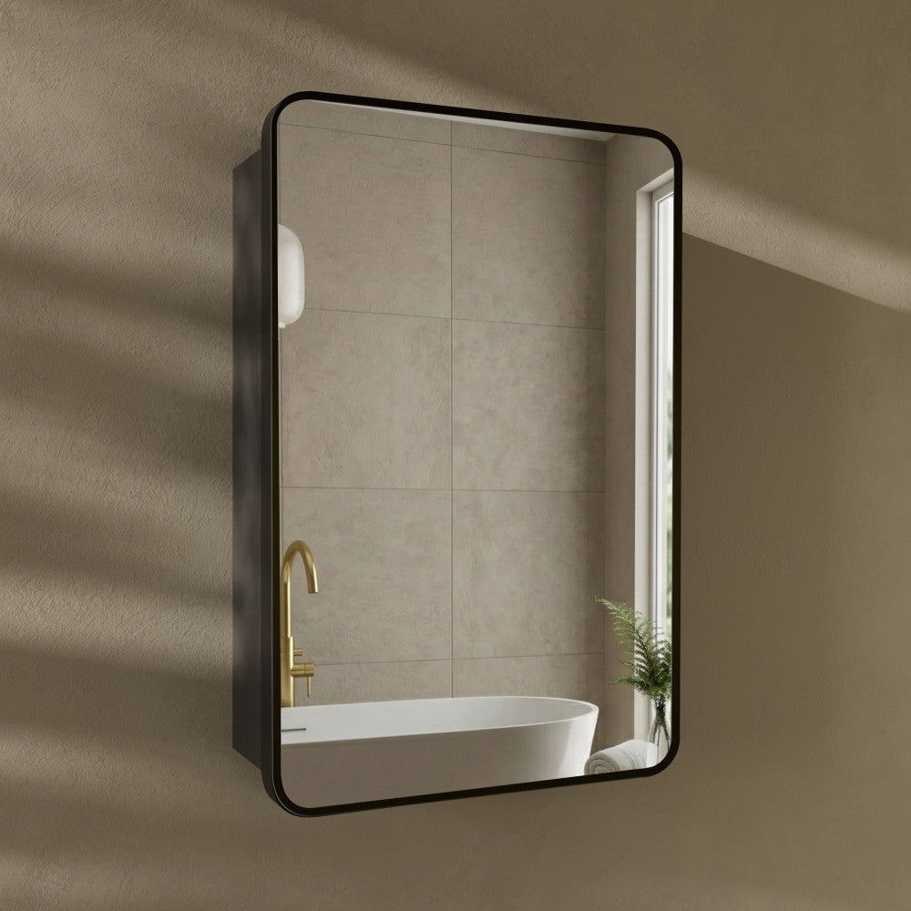Pierre 20 x 30 Rectangle Recessed/Wall Mount Medicine Cabinet with Mirror in Matte Black