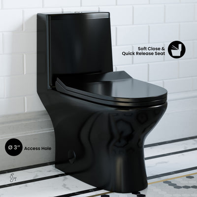 Ivy One Piece Toilet Dual Vortex Flush in Glossy Black 1.1/1.6 gpf