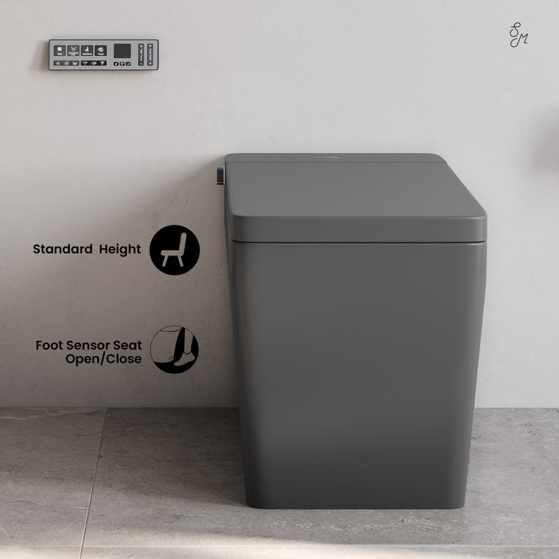 Concorde One Piece Smart Toilet 1.28 GPF in Matte Gray with Heated Bidet, Air Drying, Night Light, Foot Sensor