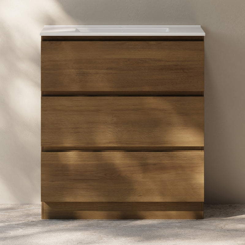 Liberte 30" Freestanding Bathroom Vanity in Brown Oak with Sink Top