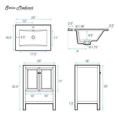 Château 24" Freestanding Bathroom Vanity in White Oak with Sink Top